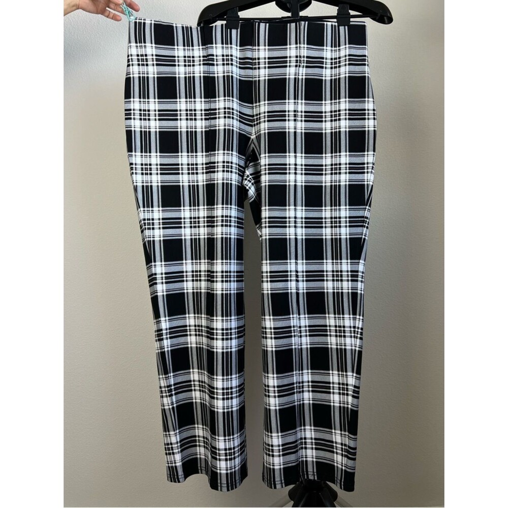 Slim Factor Pants Womens 3XR Black White Plaid Pull On Stretch Slim Straight